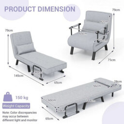 Single Folding Sofa Bed Sleep Chair 6 Positions Adjustable Backrest - thumbnail 2