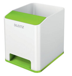 Leitz Wow White Green Plastic Home Office Desktop Storage Organiser Square Sound Boosting Pen Pencil Stationery Tidy Holder Pot