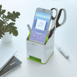 Leitz Wow White Green Plastic Home Office Desktop Storage Organiser Square Sound Boosting Pen Pencil Stationery Tidy Holder Pot - thumbnail 2