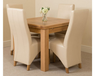 That's Furniture Richmond 90Cm - 150Cm Square Oak Extending Dining Table And 4 Chairs Dining Set With Lola Ivory Leather Chairs - image 1