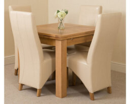 That's Furniture Richmond 90Cm - 150Cm Square Oak Extending Dining Table And 4 Chairs Dining Set With Lola Ivory Leather Chairs - thumbnail 1