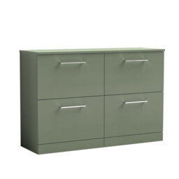 Balterley Bramshall Modern Bathroom 4 Drawer Floor Standing Vanity Unit With Worktop & Handles, Satin Green, 1205 mm - thumbnail 1