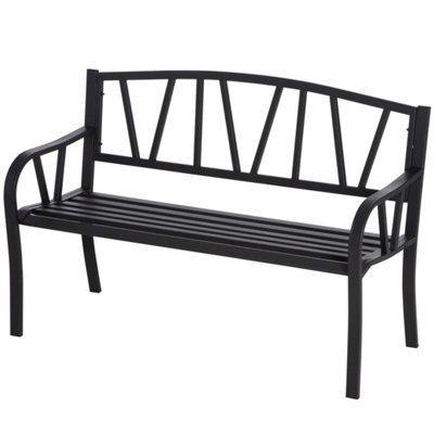 2-Seater Garden Bench Metal Loveseat W/ Decorative Backrest Ergonomic Armrest - image 1