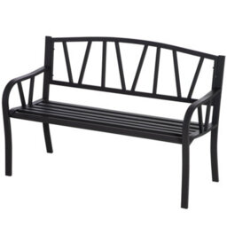 2-Seater Garden Bench Metal Loveseat W/ Decorative Backrest Ergonomic Armrest - thumbnail 1