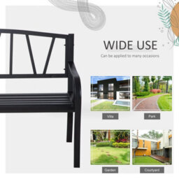 2-Seater Garden Bench Metal Loveseat W/ Decorative Backrest Ergonomic Armrest - thumbnail 4