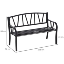 2-Seater Garden Bench Metal Loveseat W/ Decorative Backrest Ergonomic Armrest - thumbnail 2