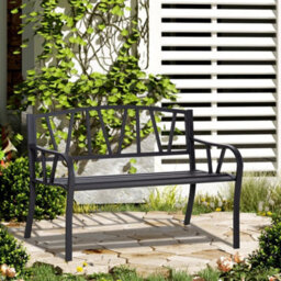 2-Seater Garden Bench Metal Loveseat W/ Decorative Backrest Ergonomic Armrest - thumbnail 3