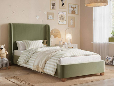 Flair Alma Single Winged Headboard Bed Olive Green Velvet - image 1