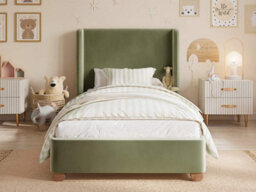 Flair Alma Single Winged Headboard Bed Olive Green Velvet - thumbnail 2