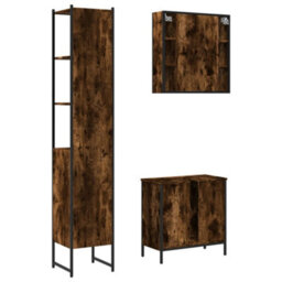Berkfield 3 Piece Bathroom Cabinet Set Smoked Oak Engineered Wood - thumbnail 8
