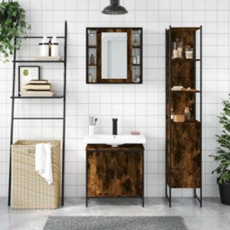 Berkfield 3 Piece Bathroom Cabinet Set Smoked Oak Engineered Wood - thumbnail 3