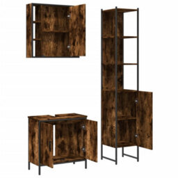 Berkfield 3 Piece Bathroom Cabinet Set Smoked Oak Engineered Wood - thumbnail 5