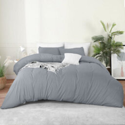 Bedlooms Silver Cotton Duvet Cover Set, Breathable & Anti-Allergic Bedding Pack, Super King 260X220Cm - thumbnail 1