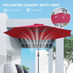 Outsunny 3(M) Patio Umbrella Outdoor Sunshade Canopy W/ Tilt & Crank Wine Red - thumbnail 8