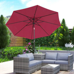 Outsunny 3(M) Patio Umbrella Outdoor Sunshade Canopy W/ Tilt & Crank Wine Red - thumbnail 9