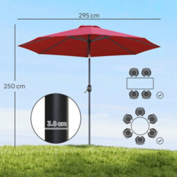 Outsunny 3(M) Patio Umbrella Outdoor Sunshade Canopy W/ Tilt & Crank Wine Red - thumbnail 3