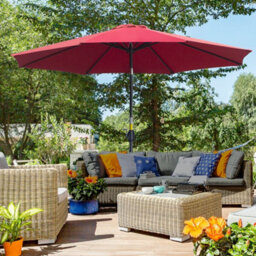 Outsunny 3(M) Patio Umbrella Outdoor Sunshade Canopy W/ Tilt & Crank Wine Red - thumbnail 1