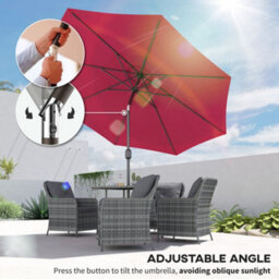 Outsunny 3(M) Patio Umbrella Outdoor Sunshade Canopy W/ Tilt & Crank Wine Red - thumbnail 4