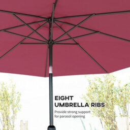 Outsunny 3(M) Patio Umbrella Outdoor Sunshade Canopy W/ Tilt & Crank Wine Red - thumbnail 7