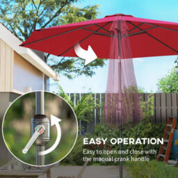 Outsunny 3(M) Patio Umbrella Outdoor Sunshade Canopy W/ Tilt & Crank Wine Red - thumbnail 5