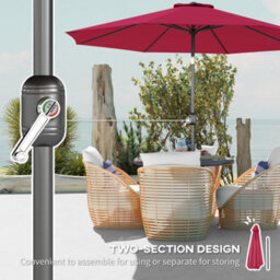 Outsunny 3(M) Patio Umbrella Outdoor Sunshade Canopy W/ Tilt & Crank Wine Red - thumbnail 6