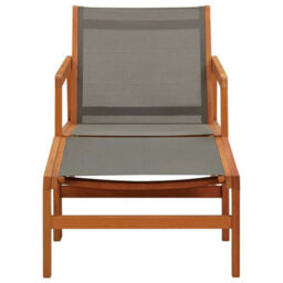Berkfield Garden Chair With Footrest Grey Solid Eucalyptus Wood And Textilene - thumbnail 2