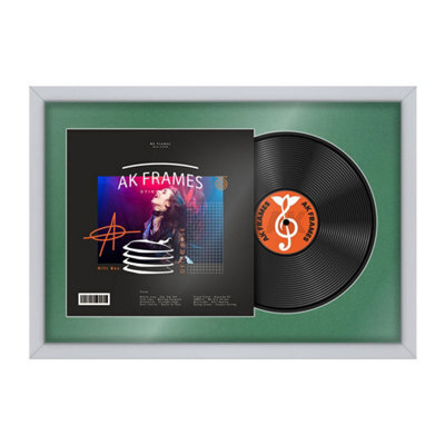 "AK Frames 25X17"" Silver Sleek Vinyl Record Frame With Emerald Mount For 12 Inch Lp Cover & Disc - Overlapped Design" - image 1