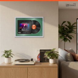 "AK Frames 25X17"" Silver Sleek Vinyl Record Frame With Emerald Mount For 12 Inch Lp Cover & Disc - Overlapped Design" - thumbnail 5
