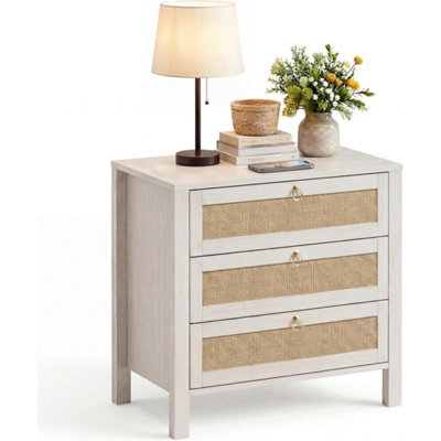 Rattan 3-Drawer Nightstand Golden Handle - image 1