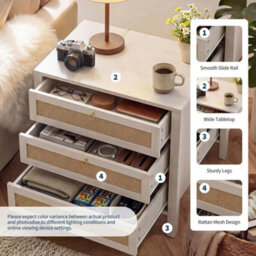 Rattan 3-Drawer Nightstand Golden Handle - thumbnail 3