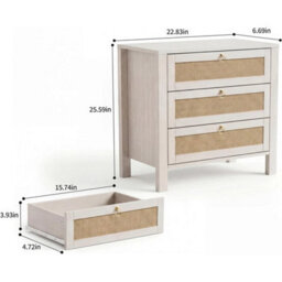Rattan 3-Drawer Nightstand Golden Handle - thumbnail 2