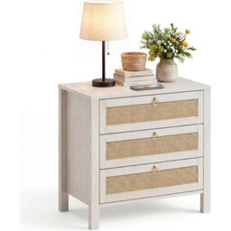 Rattan 3-Drawer Nightstand Golden Handle - thumbnail 1