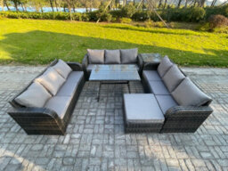 Fimous 10 Seater Wicker Rattan Garden Furniture Set With Dining Table Big Footstool Side Table Patio Outdoor Lounge Sofa Set - thumbnail 2