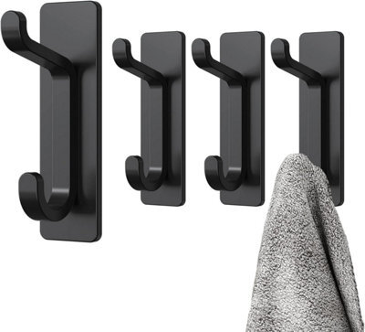 Black, 4-Piece Adhesive Wall Hooks, Bathroom Towel Rack, Kitchen Dishcloth Hook, Adhesive Coat Rack, No-Drill Wall Mount - image 1