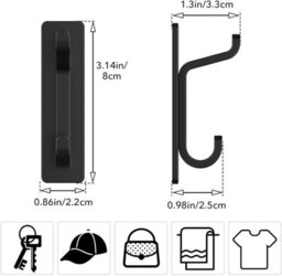 Black, 4-Piece Adhesive Wall Hooks, Bathroom Towel Rack, Kitchen Dishcloth Hook, Adhesive Coat Rack, No-Drill Wall Mount - thumbnail 5