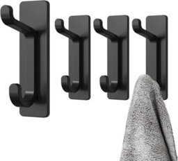 Black, 4-Piece Adhesive Wall Hooks, Bathroom Towel Rack, Kitchen Dishcloth Hook, Adhesive Coat Rack, No-Drill Wall Mount - thumbnail 1