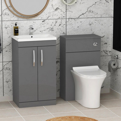 Royal Bathrooms Turin 1000mm Indigo Grey Gloss 2 Doors Furniture Pack With Mid Edge Basin & Slim Breeze Back To Wall Toilet - image 1