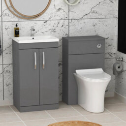 Royal Bathrooms Turin 1000mm Indigo Grey Gloss 2 Doors Furniture Pack With Mid Edge Basin & Slim Breeze Back To Wall Toilet