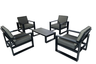 5 Pieces Aluminum Outdoor Patio Sectional Conversation Set With Coffee Table, 4 Padded Cushion Armchair - 4 Armchair - image 1