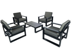 5 Pieces Aluminum Outdoor Patio Sectional Conversation Set With Coffee Table, 4 Padded Cushion Armchair - 4 Armchair