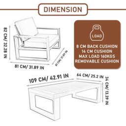5 Pieces Aluminum Outdoor Patio Sectional Conversation Set With Coffee Table, 4 Padded Cushion Armchair - 4 Armchair - thumbnail 2
