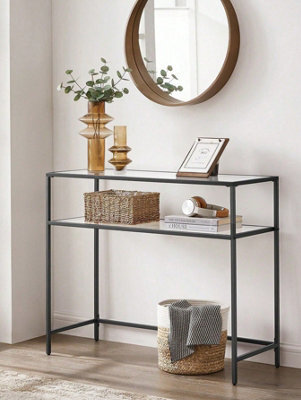 Vasagle Console Table, Side Table, Tempered Glass Tabletop, Modern Sofa Table, Easy Assembly, With 2 Shelves, Black - image 1