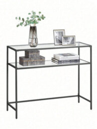 Vasagle Console Table, Side Table, Tempered Glass Tabletop, Modern Sofa Table, Easy Assembly, With 2 Shelves, Black - thumbnail 9