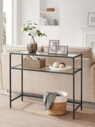 Vasagle Console Table, Side Table, Tempered Glass Tabletop, Modern Sofa Table, Easy Assembly, With 2 Shelves, Black - thumbnail 3