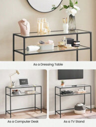 Vasagle Console Table, Side Table, Tempered Glass Tabletop, Modern Sofa Table, Easy Assembly, With 2 Shelves, Black - thumbnail 7