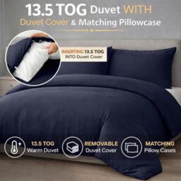 Ameha Duvet 13.5 Tog With Navy Duvet Cover & Matching Pillowcases, Breathable, Bedding Set, Double 200X200Cm - thumbnail 2