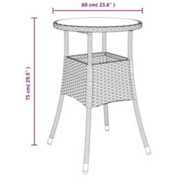 Vidaxl Garden Table 60X75 Cm Tempered Glass And Poly Rattan Black Garden Tables - thumbnail 6