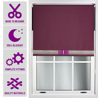 Aubergine Blackout Roller Blind With Silver Diamante & Aubergine Bow Free Cut Down Service By Furnished - (W)180Cm X (L)165Cm - image 1