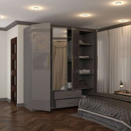 Sliding Wardrobes 4 u LTD Modern High Gloss Hinged Wardrobe With Mirror - 2, 3 Or 4 Doors And Built-In Drawers (Grey,160Cm) - thumbnail 2
