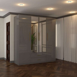 Sliding Wardrobes 4 u LTD Modern High Gloss Hinged Wardrobe With Mirror - 2, 3 Or 4 Doors And Built-In Drawers (Grey,160Cm) - thumbnail 1
